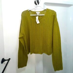 Crochet Cropped Long Sleeve Shirt - Olive (Size XXL)